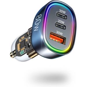 Chargeur Allume Cigare Usb,80w 3-Ports Usb Allume Cigare,Chargeur De Voiture [Double Pd3.0 & 30w Qc3.0] Prise Allume Cigare Usb Pour Iphone 15/14/14 Plus/14 Pro Max/13/12,Ipad,Samsung Galaxy S23/S22 - Neuf