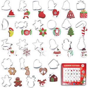 Jexnovashop-Lot De 24 Emporte-Pi&egrave;ces De No&euml;l En Acier Inoxydable - Pour Fondant De No&euml;l - Kit D'outils De P&acirc;tisserie Pour Emporte-Pi&egrave;ces De No&euml;l - D&eacute;coration De G&acirc;teau De No&euml;l - Neuf