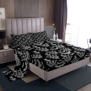 Parure De Lit Gothique Motif Tête De Mort, Draps Squelette Gothique, Draps Damassés Effrayants Pour Lit Double, Drap Plat Victorien Floral Vintage, Décorations D'h - Neuf
