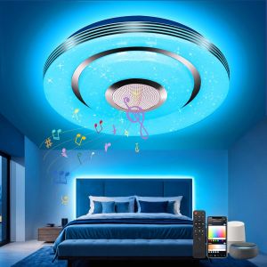 Plafonnier Led Avec Haut-Parleur Bluetooth, Compatible Avec Alexa Google Home, Rgb Luminaire Plafonniers,Dimmable Lampe De Plafond Pour Cuisine, Chambre, Salon, D'enfants, 30cm 28w - Neuf