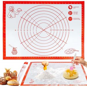 AYUHR-Tapis de cuisson en silicone 70 x 50 cm - Anti-adhésif et antidérapant - Avec mesure - Avec coupe-pâte - Pour pâte, fondant, pizza, pâtisserie, pain - Neuf
