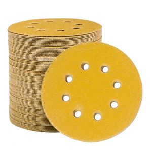 Disques de Ponçage Papier Abrasifs 125mm,100 Disques Abrasifs de Ponçage Ponceuse tampons ponçage ronds 8 trous Grain 120 pour Poncer Polir Dérouiller - Neuf