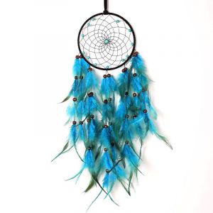 Attrape-rêves bleus, filet circulaire amérindien en plumes fait à la main pour chambre d'enfant, décoration intérieure de voiture, décoration murale pour chambre d'enfant - Neuf