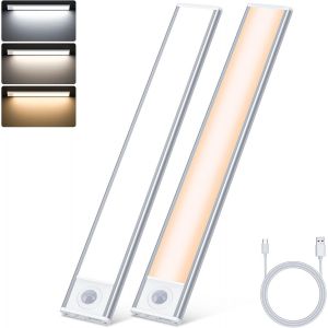 Cmjaagur-30cm Led Lampe De Placard Avec Détecteur De Mouvement 2500mah Rechargeable Usb-C, 3 Couleur Dimmable, Éclairage Étude De Cuisine Veilleuse Escalier Montage Magnétique (2pcs | Pro)[M626] - Neuf