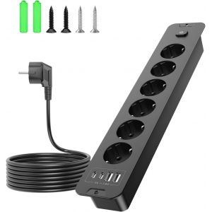 Multiprise escamotable avec Interrupteur - 6 Prises avec USB-A et USB-C - Prise encastrable escamotable id&eacute;ale pour Les Chambres d'enfants, Les Chambres d'h&ocirc;tel, Les comptoirs de caf&eacute; et Les Bureaux - Neuf