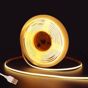 Ruban LED COB 3m,5V USB Bande LED Chambre Blanc Chaud 3000K,480LED/m CRI90 Flexible LED TV 4mm,Fancy Lumiere Bandeau LED Gaming,Adhésif Reglette LED pour Cuisine,Armoire,Miroir,Fête DIY Decor - Neuf