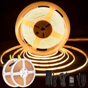 Ruban Led Cob 20m, Bande Lumineuse Led Avec Telecommande Et Alimentation, 348 Led/M, Cri 90+, Largeur 8mm, Ruban Led Dc24v Pour Decoration Chambre, 2 X 10m, Blanc Chaud, 2700k - Neuf