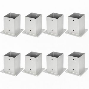 Lot De 8 Pieds De Poteau Carr&eacute;s De Jardin - 120x120mm - Argent - Hauteur 15 Cm - Pour Cl&ocirc;ture, Carport Et Pergola - Neuf