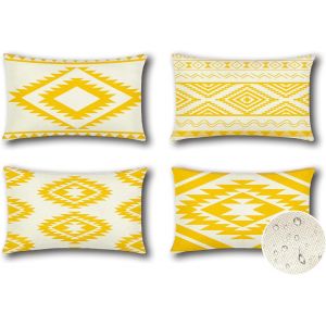 Eryi-Extérieur Housse De Coussin Jaune, Lot De 4 Imperméable Géométrique Motif Canapé Taie D'oreiller Pour Patio Jardin Salon Chambre Décoration, 30x50cm (Géométrie Bohème) - Neuf