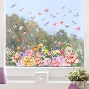 Fenêtre De Verre Autocollant Coloré Avec Des Plantes, Des Fleurs Et Des Papillons - Neuf