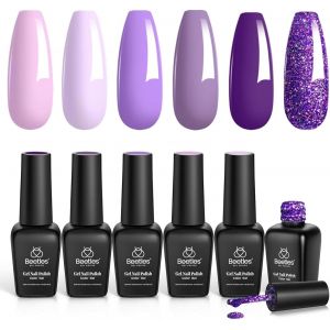 Vernis Semi Permanent, Lot De Vernis &Agrave; Ongles Gels 6 Couleurs, S&egrave;che Sous Lampe Uv/Led, Kit De Diy Manucure Grape Vine, Paillettes Violet Beaut&eacute; Cadeau Fete Des Meres - Neuf