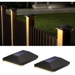 Lot De 2 Lampadaires Solaires Pour Cl&ocirc;ture 7 X 7, 9 X 9, 10 X 10 Cm, &Eacute;tanch&eacute;it&eacute; Ip54, Lampes Automatiques Du Cr&eacute;puscule &Agrave; L'aube Pour Bo&icirc;te Aux Lettres, Jardin, All&eacute;e - Neuf