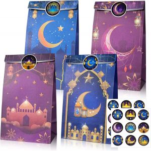 12 Sacs Cadeaux L'Aïd Mubarak Avec Étiquettes Autocollantes ,Musulman Islamique Papier Sacs Ramadan Eid Fête Sacs Pour Emballage Cadeau ,Biscuits Bonbons Sacs Pour Décorations De Table Eid Home - Neuf