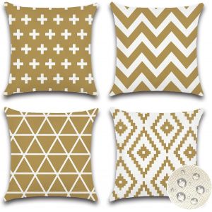 CAUC-Housse Coussin Exterieur Imperm&eacute;able 50x50cm G&eacute;om&eacute;trique D&eacute;coratif Canap&eacute; Taie d'oreiller Decoration Housse de Coussin D&eacute;coration pour Chambre Canap&eacute; Chaise Lit Jardin Lot de 4 (Kaki) - Neuf