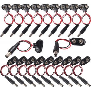 20Pcs 9V Pile Connecteur, Connecteur de Batterie 9V Clip de Batterie avec Prise M&acirc;le DC 5.5mmx2.1mm(T Type et I Type) - Neuf