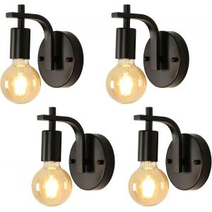 Subzonal-4 Packs Applique Murale Int&eacute;rieure Industrielle, Lampe Murale Vintage En Fer, E27 R&eacute;tro Luminaires Int&eacute;rieur Pour Chambre, Salon, Couloir, Restaurant, Noir, Sans Ampoule - Neuf