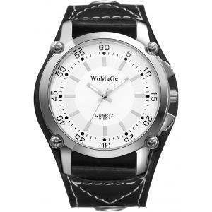 Eryi-Montre Homme Bracelet Cuir: Montre Steampunk À Grand Cadran Analogique Quartz Avec Bracelet Large En Pu, Style Punk Rock Facile À Lire¿ Cadeau Anniversaire Fêtes Des Pères - Neuf