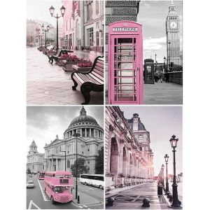 Ayuhr-30x40cm| Dcidbe Diy 4 Lot 5d Diamond Painting Paysage Ville Rose/Rond Broderie Peinture Diamant Batiment Strass Complet Artisanat Décor Mur À La Maison Cadeau Pour Famille/Mariage/Anniversaire - Neuf