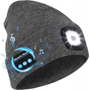 Bonnet Bluetooth Avec Led Lampe, Bonnet Musique Bluetooth V5.0 Avec Écouteurs Sans Fil Usb Rechargeable Bonnet Tricoté D'hiver Chaud Chapeau Lumiere Frontale, Cadeau De Noël Pour Homme Femme - Neuf