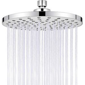 Pomme de Douche fixe, 8 Pouces pomme de Douche Haute Pression, de Luxe Moderne Chrome Regardez Autour de vous, de Silicone Réglable-Buse Ronde de la Tête de Douche avec Joint à rotule (Ajustement - Neuf
