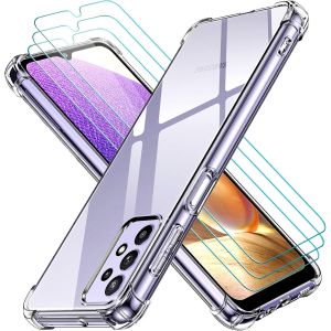 Store-Coque Pour Samsung Galaxy A32 5g (Pas Pour Samsung A32 4g) Avec 3 Pièces Protection Écran En Verre Trempé,Transparent Étui De Protection En Silicone Antichoc,Mince Souple Tpu Bumper Housse - Neuf