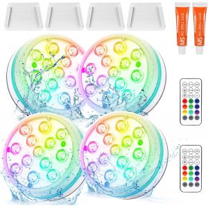 SANSH-Lumière de Piscine LED Submersible avec Télécommande Éclairage Etanche Lampes IP68 Étanche Lumières Sous-marines Pour Aquariums, Baignoire, Étangs (Lot de 4 lampes de piscine à piles) - Neuf