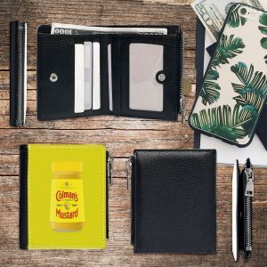Portefeuille Pot de moutarde jaune anglaise Colman's Mustard_1743 Compact en Simili-Cuir PU Porte-Cartes avec Fermeture Éclair Multi-Poches Unisexe Homme Femme Ad - Neuf