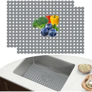 Mevronisshop-Lot De 2 Tapis D'&eacute;vier, 30 X 40 Cm, D&eacute;coupables, En Pvc, Tapis De Protection Pour &Eacute;vier De Cuisine, Gris - Neuf