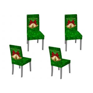 Housses de chaises de salle &agrave; manger de No&euml;l, motif clochettes vertes, lavables, lot de 4 - Neuf