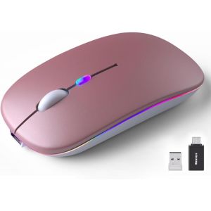 KALANKA-Souris sans fil USB 2,4 GHz - Souris Bluetooth - Suivi optique 1600 DPI - Double mode rechargeable - Pour ordinateur portable, PC, iOS, Android, iPad, Windows - Rose - Neuf