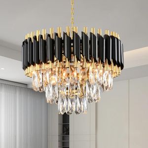 SUBZONAL-Lustre Golden Crystal Chandelier Lights, Modern Crystal Pendant Light, 3-Tier Raindrop Chandelier Light Fixture, 5xE14 lumi&egrave;res, pour le salon, la salle &agrave; manger, la chambre, le Restaurant, - Neuf