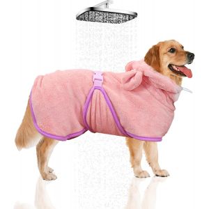 Kalanka-Peignoir Pour Chien Peignoir Pour Animaux De Compagnie V&ecirc;tements Pour Chiens Et Chats Avec Capuche Serviette Pour Chien Super Absorbante Et &Agrave; S&eacute;chage Rapide Rose Doux Cinq Tailles (L) - Neuf