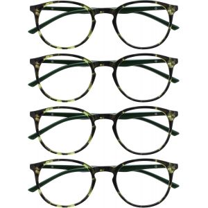 Lunettes De Lecture Pack De 4 Montures Rondes Et Minces Charnières À Ressort Anti-Rayures Écailles De Tortue Vert Hommes Femmes Rrrr60-6 +2.00 - Neuf