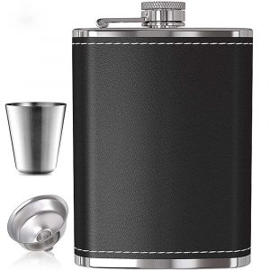 Flasque Portable En Acier Inoxydable Avec Couvercle En Cuir Pour Whisky Et Vin - Neuf