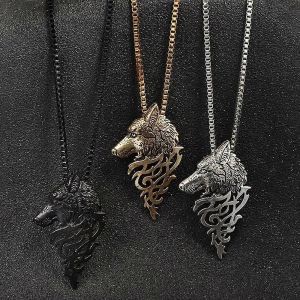 Mode Hommes Longue Chaîne Collier Tête De Loup Pendentif Vintage Hommes S Garçons Amour Cadeau - Neuf