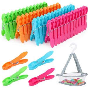 MDY-Lot de 48 pinces à linge robustes avec panier - 7,3 cm - Pour corde à linge, vêtements et chaussettes - 4 couleurs - Neuf