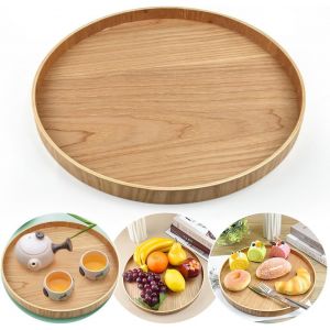Mevronisshop-Plateau De Service Rond En Bois, Plateau De Service En Bambou, Diamètre De 30 Cm, Assiettes Rondes En Bois Plateaux De Petit-Déjeuner Assiette Pour Fruits, Steak, Café, Pain - Neuf