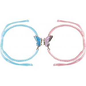 Lot De 2 Bracelets Assortis D'amitié Papillon Réglables Pour Meilleurs Amis,Bracelet Amitié,Bracelet Enfant Fille,Faits À La Main,Bijoux Pour Couples,Cadeaux Pour Femmes,Couples,Amis - Neuf