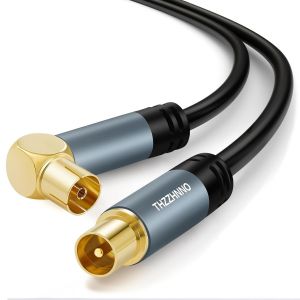 TV Antenne Angle Droit RG6 Coaxiaux C&acirc;ble 3M&egrave;tres, Plaqu&eacute; or 90 degr&eacute;s Angle Femelle &agrave; Connecteur M&acirc;le, C&acirc;ble Coaxiaux pour HDTV, CATV, DVB - T2/C/S, Modem C&acirc;ble, Radio, R&eacute;cepteur Satellite - Neuf