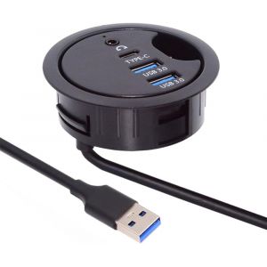 Hub USB 3.0 &agrave; 2 ports USB 3.0 - R&eacute;partiteur USB USB-C - 60 mm - ?illet de bureau - Station d'accueil - Microphone - Interface audio pour ordinateur de bureau (USB 3.0 + 3,5 mm + Type-C) - Neuf