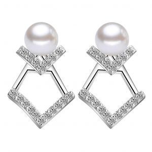 Geometric V-Shaped Simulated Pearl Crystal Earrings Ear Studs Female Earring - Neuf