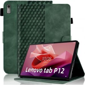 Kal-Coque Pour Lenovo Tab P12 2023¿12.7 Pouce¿ Housse Cuir Pu Etui De Protection Flip Cover Case Avec Support Pochette Lenovo Tab P12 Tablette Coque, Vert Foncé - Neuf