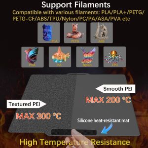 MEVRONISSHOP-Plateau d'impression PEI noir double face pour Bambu Lab X1 X1C X1E P1P P1S A1 - Plaque PLA flexible avec texture lisse 257 x 257 mm avec tampon anti-br&ucirc;lure et code QR - Convient pour l - Neuf