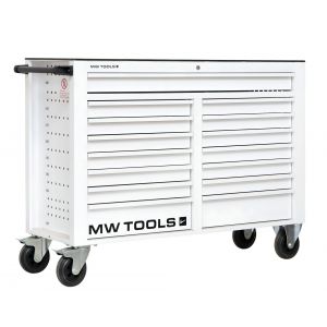 Servante d'atelier 15 tiroirs blanche XXL 1415 mm robuste en acier soud&eacute; verrouillable roues &oslash;125 mm MW Tools GW115W - Neuf