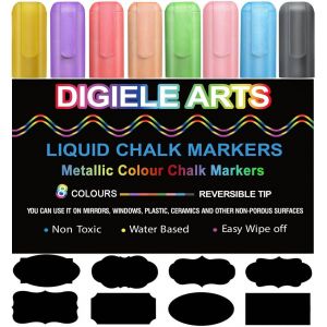 Marqueurs M&eacute;talliques,8 Couleurs Feutres Craie,Sec Ou Mouill&eacute; Erasable,Pointe R&eacute;versible 6mm Our Tableau Noir,Album Photo Scrapbooking,Vitres Ou Verres,32 &Eacute;tiquette Tableau Noir Emball&eacute; - Neuf