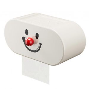 Porte-rouleau de papier toilette adhesif et fin, orne d'un visage souriant, ideal pour camping-car, appartement ou residence etudiante. - Neuf