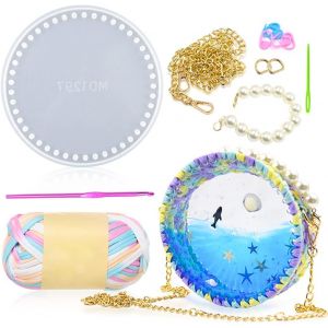 Moule Silicone Ronde Sacs Moule Resine Epoxy Moule De Coul&eacute;e Tricot Crochet Base Moule Avec 2 Pi&egrave;ces Cha&icirc;ne Pour Diy Pochette Sac &Agrave; Main Artisanat Faire - Neuf