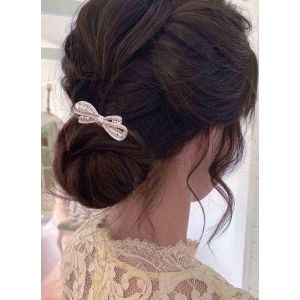 Kal-Barrette En Cristal Barrette Or Noeud Strass Barrette Bling Bling Coiffure De Mariée Barrette Coiffure De Mariée Accessoires Cheveux Décoratifs Pour Femmes Et Filles (Champagne) - Neuf