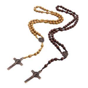 Collier Chapelet En Bois Fait À La Main Colliers Pendentifs Catholiques - Neuf
