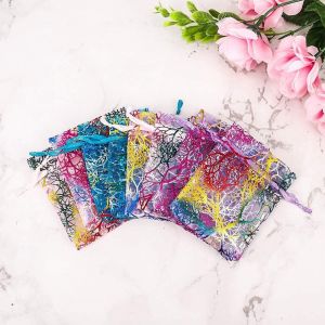 100pcs Sacs Organza 7x9cm Petite Coloré Des Sacs De Cordon De Corail Motif Clair Pour Les Sacs De Bonbons Bijoux De Mariage Faveurs De Partie De - Neuf
